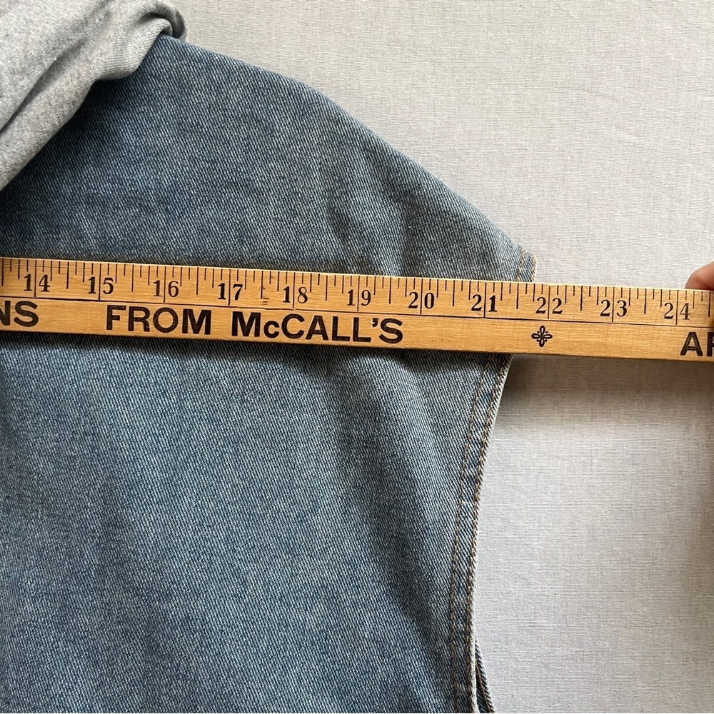 Oversized Light Wash Denim Vest Detachable Gray Hood M - Picture 7 of 8